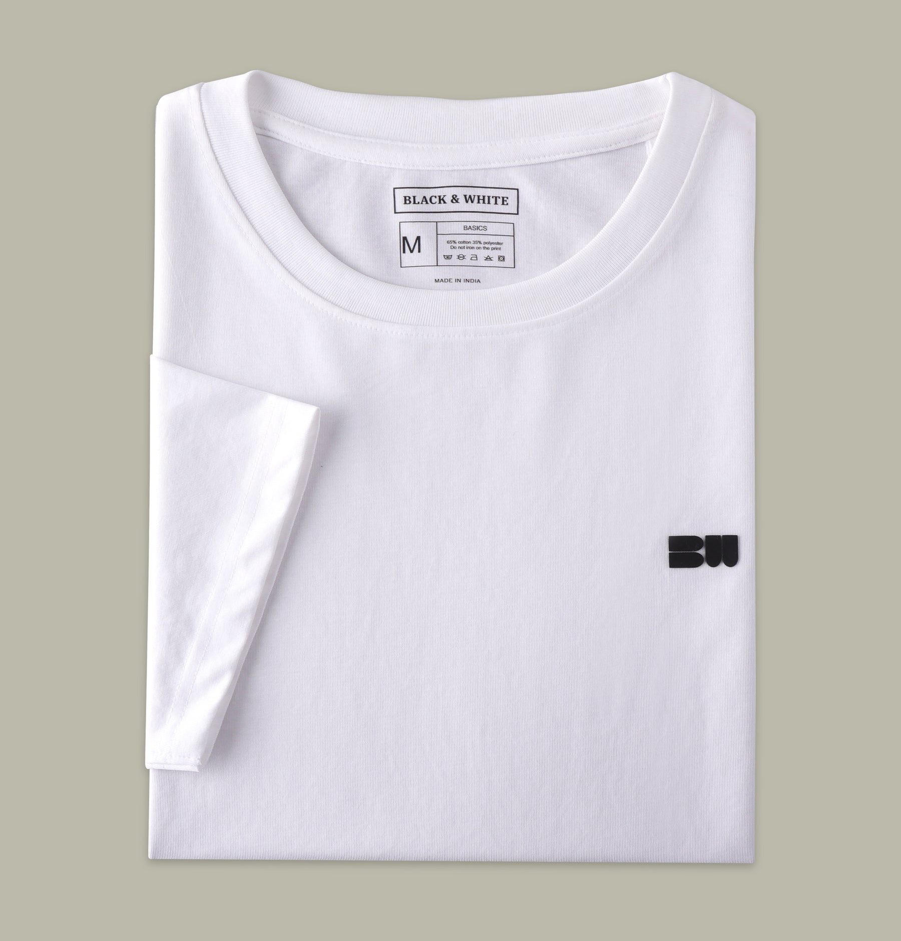 Plated Jersey Round Neck White T-Shirt