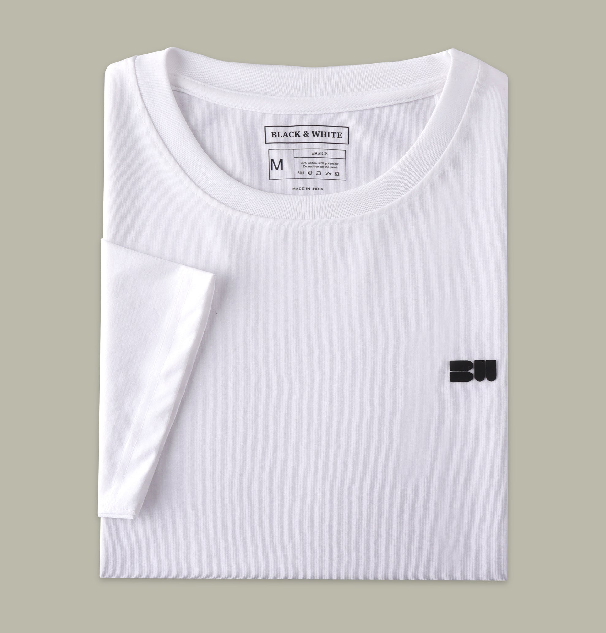Plated Jersey Round Neck White T-Shirt