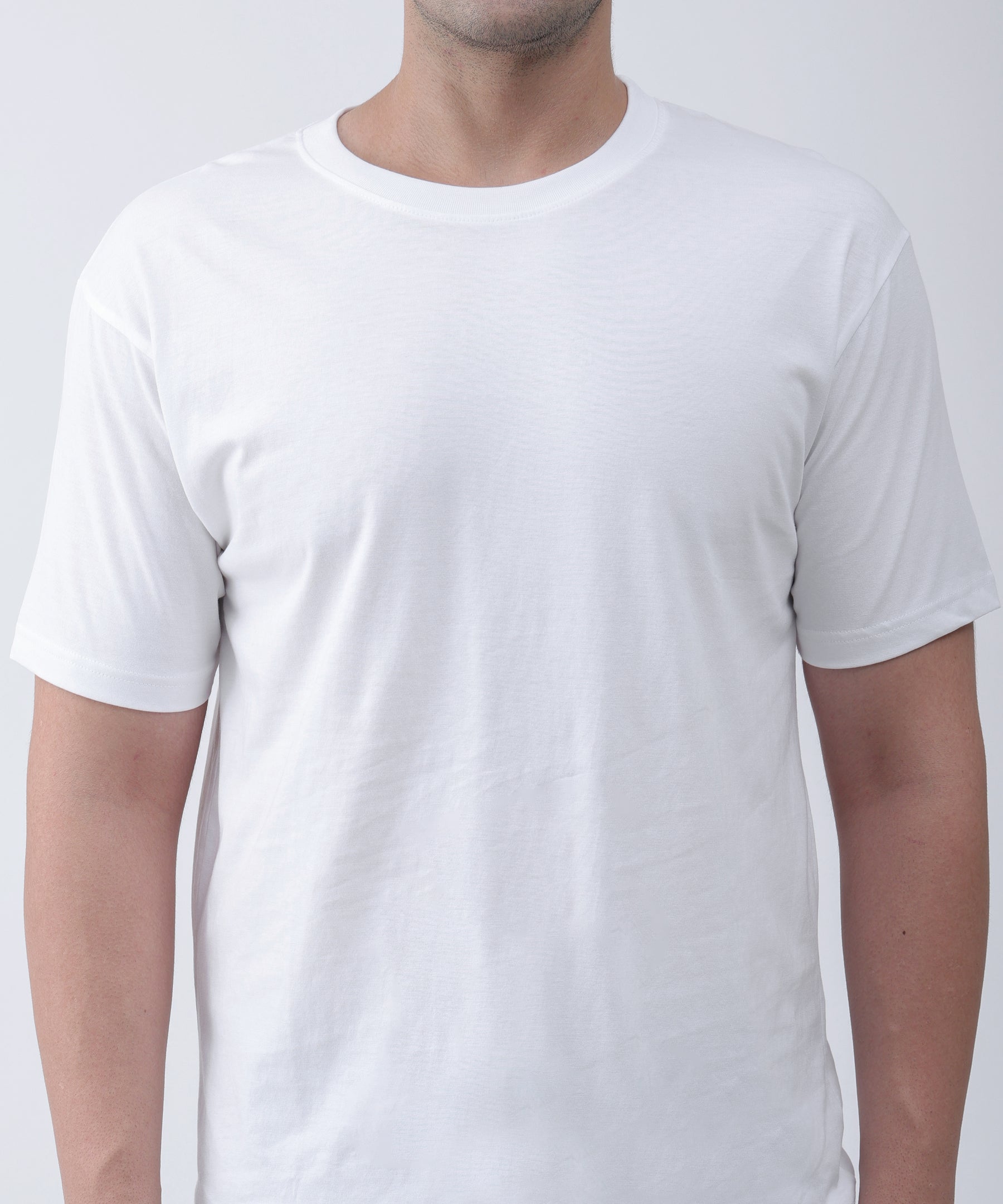 White Round Neck T-Shirt for Men