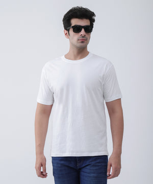 White Round Neck T-Shirt for Men