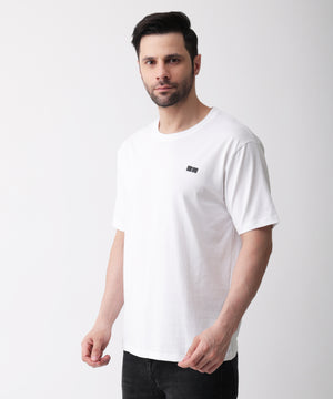Plated Jersey Round Neck White T-Shirt