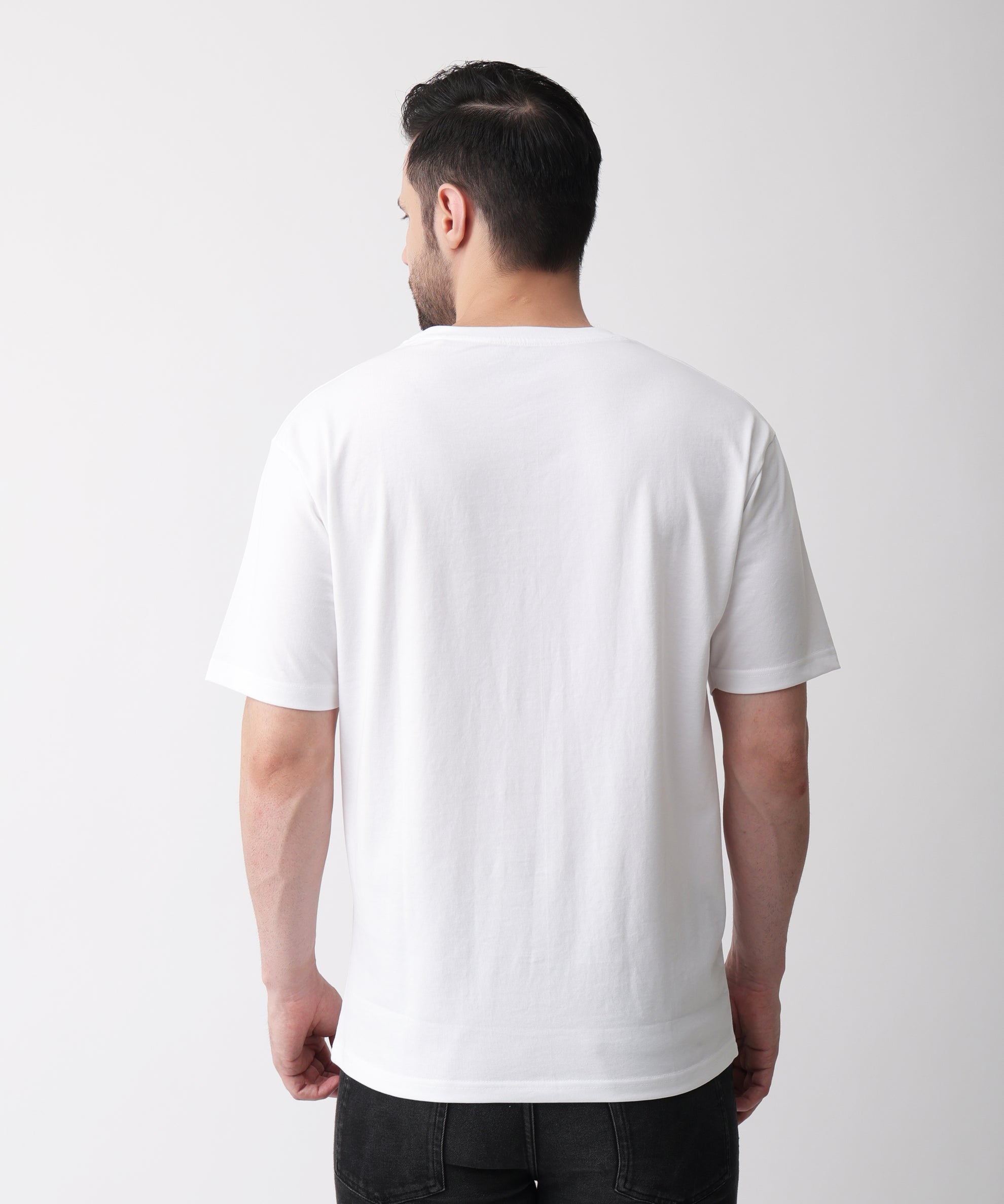 Plated Jersey Round Neck White T-Shirt