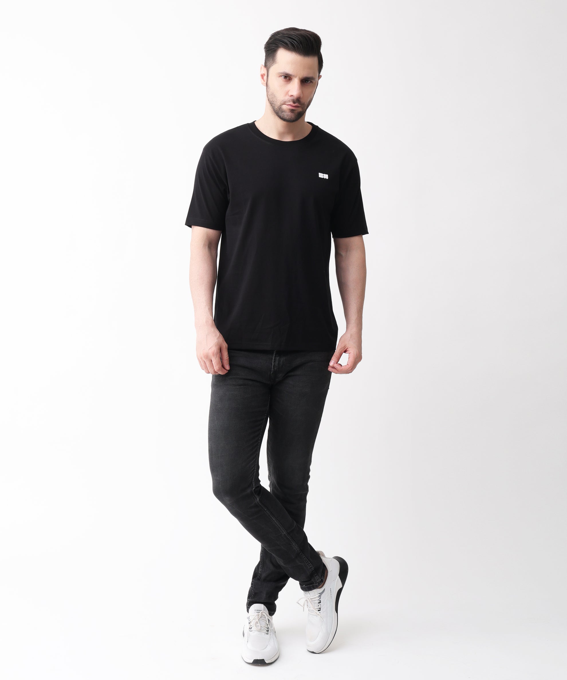 Plated jersey round neck black